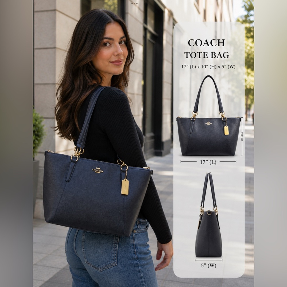 Coach F57526 Ava Tote in Navy Crossgrain Leather